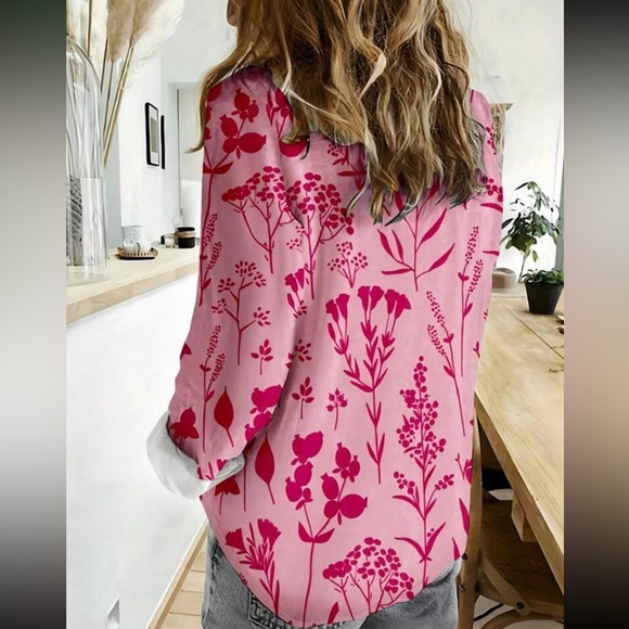 Boho floral print button down casual top - Picture 14 of 15